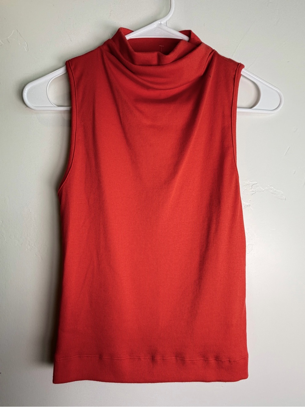 Michael Stars XS Coral Red Ribbed Mock Neck Sleeveless Tank Top USA Made